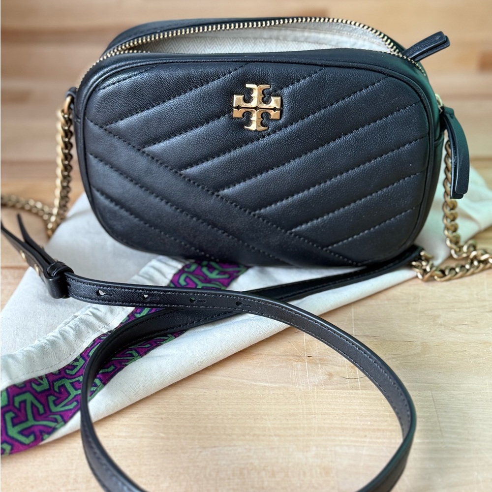Tory Burch Black Quilted Crossbody Bag with Gold Chain